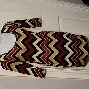 Love Ari 3/4 Sleeve Scoop Neck Chevron Knit Dress